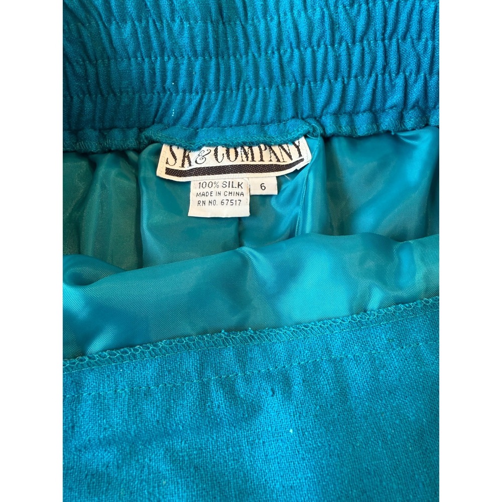 VTG 80s SK & Company Turquoise Pure Silk Pencil Skirt Pockets Size 6 Office Work - Picture 8 of 8